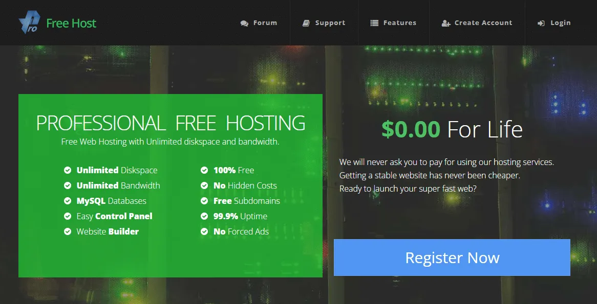 ProFreeHost 免费主机：5GB免费空间，无限流量