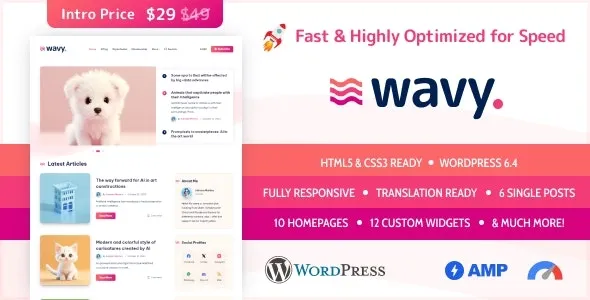 Wavy v1.5.0 – WordPress现代、轻量博客主题